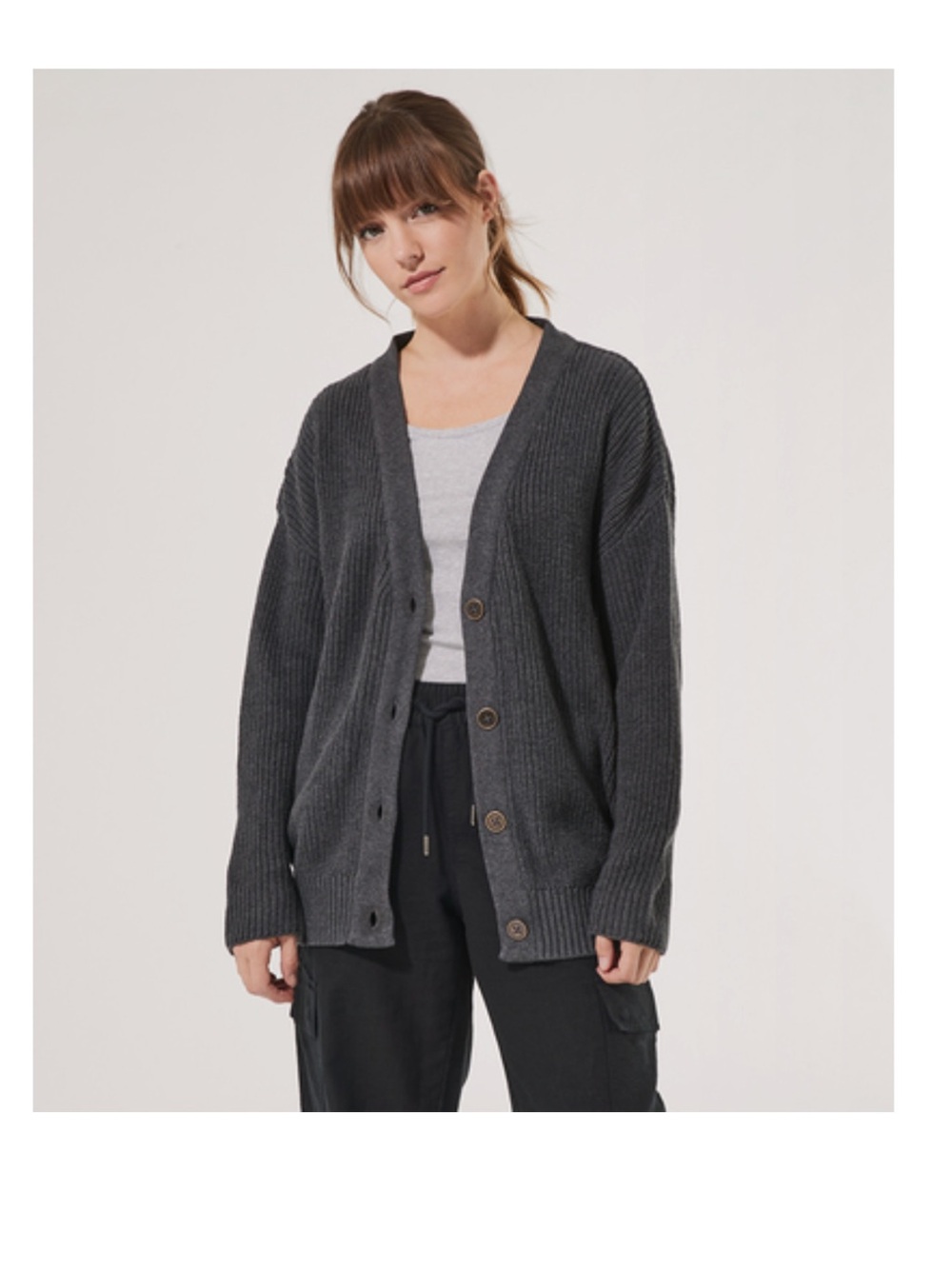 Pact charcoal heather fisherman cardigan sweater size medium organic cotton